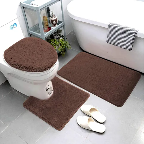 Vista 2 de Luxury Home Goods Juego de 3 alfombras de baño de microfibra súper suave, incluye alfombra de baño, alfombra de contorno y cubierta para tapa