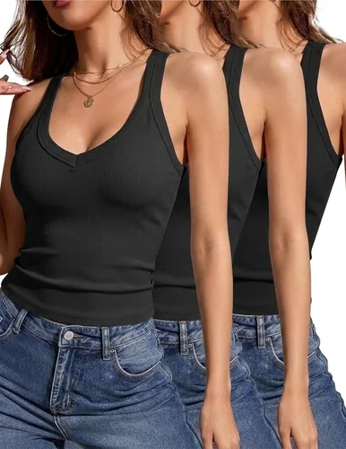 Vista 11 de Camiseta sin mangas para mujer RibKnit Racerback Cami Slim Fit Elástica