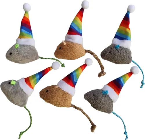 Vista 6 de 6 Paquetes Juguetes para Gatos Juguete Interactivo Sombrero Mágico de Bruja Disfraz Juguetes de Felpa en Forma de Ratón con Hierba Gatera