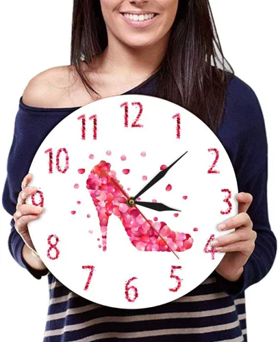 Vista 5 de The Geeky Days Reloj de pared con estampado de pétalos de rosa rosa con tacón alto y silencioso, arte de pared para mujer, dormitorio, femenino