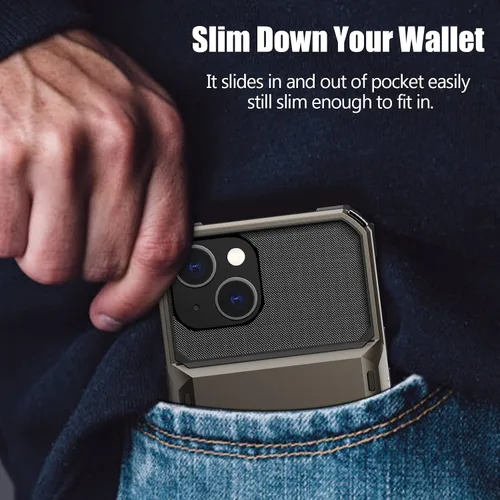 Vista 35 de Nvollnoe - Funda para iPhone 14 con tarjetero [tienda de 5 tarjetas] Negro - Almacenamiento más grande