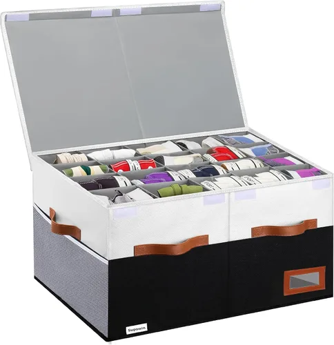 Vista 11 de Supowin Organizador de Zapatos para Armario, Cajas de Almacenamiento de Zapatos Plegables con Tapa y Divisores Ajustables, Contenedores