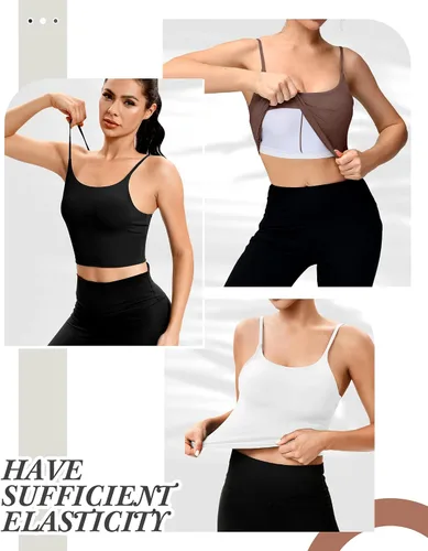 Vista 7 de 3 piezas de brasier deportivo de línea larga para mujer, con tirantes delgados, parte superior acolchada para yoga, entrenamiento, fitness, brasier