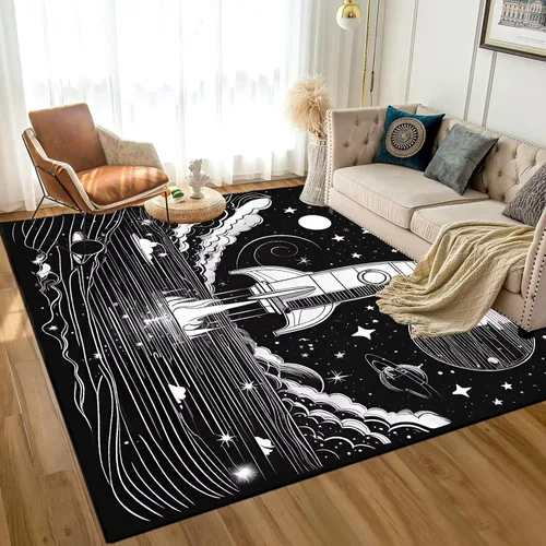 Vista 15 de Alfombra de galaxia de 2 x 3 pies, alfombra espacial para niños y niñas, dormitorio, sala de estar, océano, transbordador, barco, alfombra de noche