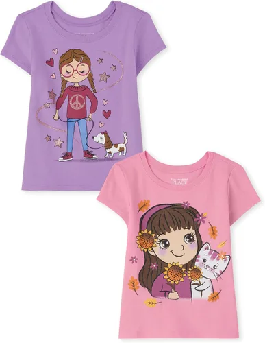 Vista 9 de The Children's Place Camisetas estampadas de manga corta para bebés y niñas pequeñas, con diseño de unicornios y mariposas, a la moda, paquete de 3