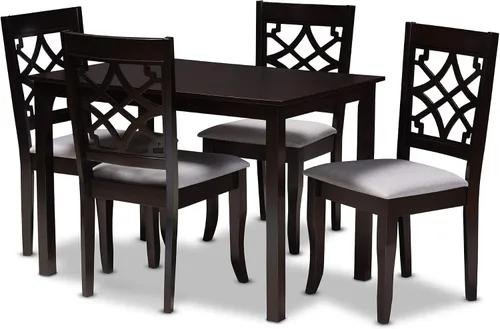 Vista 10 de Baxton Studio Mael - Juego de 2 sillas de comedor y sillas de comedor tapizadas de tela gris y acabado marrón oscuro de madera