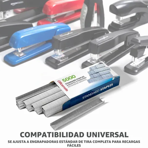 Vista 3 de Officemate OIC - Grapas de punta de cincel – 5000 unidades, capacidad de 20 hojas, longitud de pierna de 1/4 de pulgada, suministros escolares