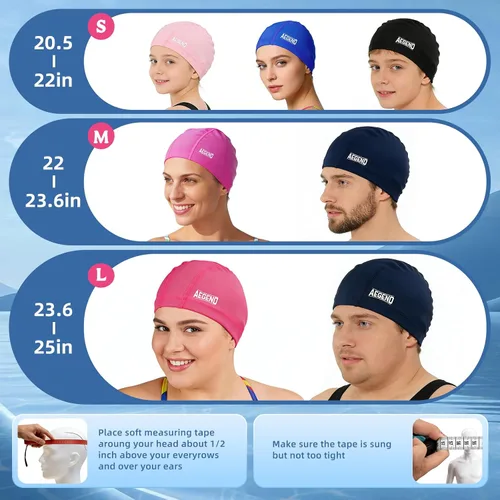 Vista 6 de Aegend Gorro de natación de tela, capa impermeable de silicona, gorra de natación de tela transpirable, mantiene el cabello seco con alta
