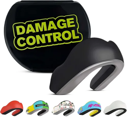 Vista 31 de DAMAGE CONTROL Protector bucal deportivo de impacto extremo con estuche Boil & Bite Fit, almohadillas absorbentes de golpes, funda ventilada
