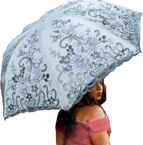 Vista 49 de WENDIN Sombrilla de encaje plegable vintage Paraguas gótico lluvia Anti-UV protección de encaje parasol cúpula Foto Props niñas sombrilla paraguas