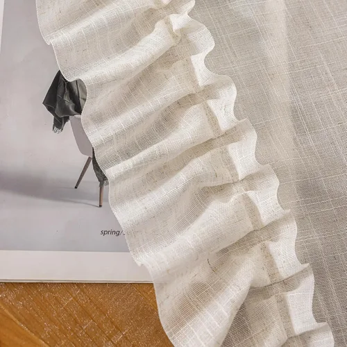 Vista 7 de TERLYTEX Cortinas de encaje de lino de 96 pulgadas de largo 2 paneles, 42 x 96 pulgadas, cortinas con volantes estilo granja para sala con bolsillo
