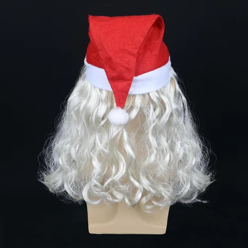 Vista 5 de Máscara de Papá Noel realista de látex con barba y sombrero rojo para adultos y niños, disfraz de cosplay de Navidad, talla única