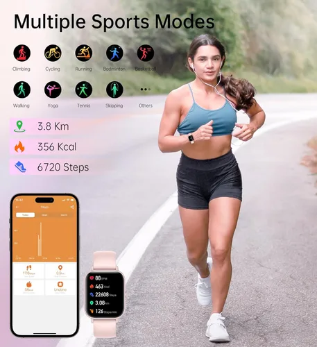 Vista 5 de Reloj inteligente para mujeres y hombres (respuesta/hacer llamadas), monitor de fitness, pantalla HD de 1.83 pulgadas con monitor de frecuencia