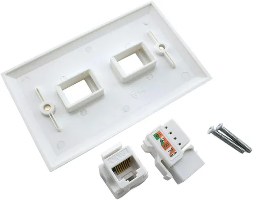 Vista 2 de Placa de pared Ethernet RJ45 CAT.6, paquete de 1 placa frontal de acoplador en línea de conector Keystone de red Cat6 con conector de módulo RJ45