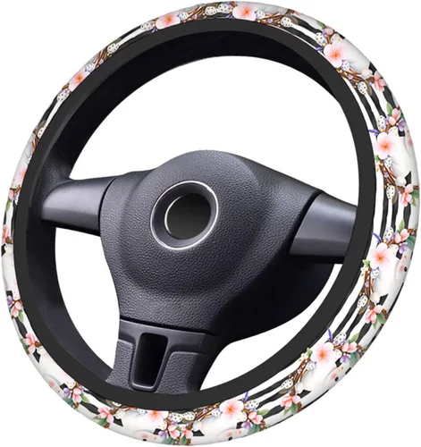 Vista 6 de Swono - Funda antideslizante para volante de conejito de Pascua, lindos conejos, mariposas, flores, rama a rayas, de neopreno, fundas para volante