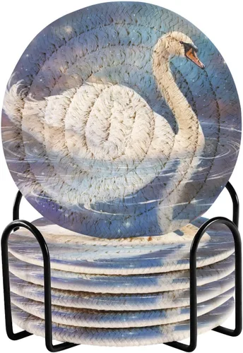 Vista 13 de 6 posavasos absorbentes de muñeco de nieve para protección de mesa, hechos a mano, redondos, tejidos con soporte y resistentes al calor, resistentes