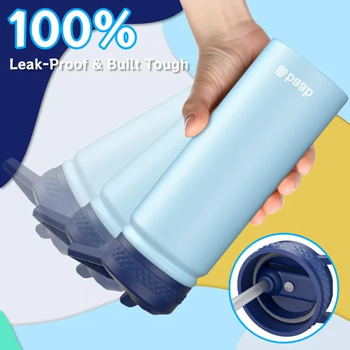 Vista 4 de baab Botella de agua para niños de 18 onzas, botella de agua aislada con popote y calcomanías, taza con popote de agua para niños de acero
