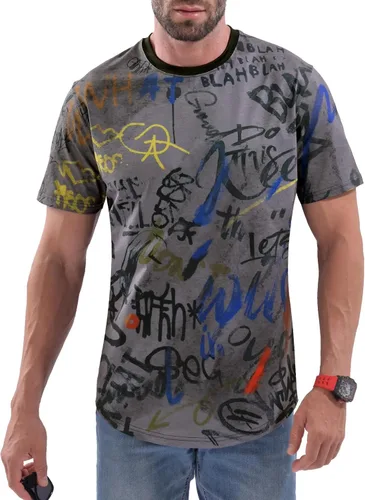 Vista 2 de DEOLAX Camiseta de moda con cuello redondo para hombre, camiseta casual de ajuste seco, camiseta de manga corta, para entrenamiento, hip hop