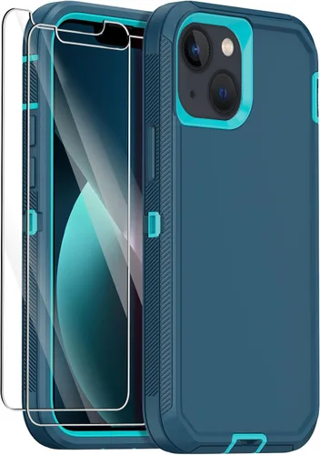 Vista 10 de Funda para iPhone 13 con 2 protectores de pantalla, protección contra caídas a prueba de golpes, cuerpo completo, resistente, 3 capas, militar