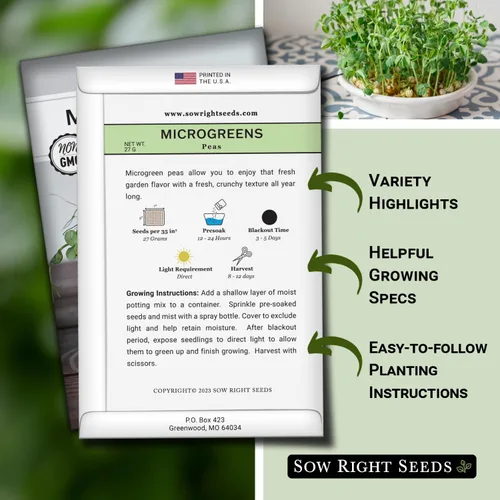 Vista 2 de Sow Right Seeds - Semilla de microverde de germinación de germinación de guisantes para el cultivo - Instrucciones para cultivar rápidamente tus