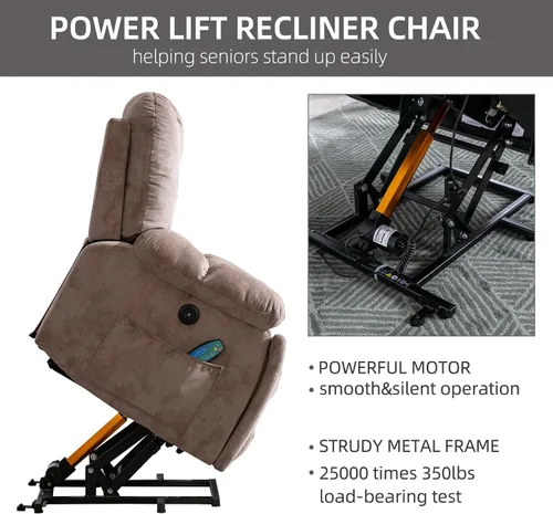 Vista 7 de CANMOV Silla reclinable eléctrica con masaje y calor para adultos mayores, reclinables anchos y tapizados, mecanismo de movimiento reclinable