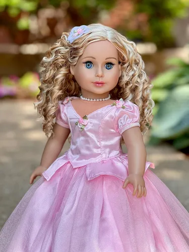 Vista 7 de Pretty Pink - Conjunto para muñecas de 18 pulgadas, juego de 4 piezas con vestido, tocado y collar, muñeca no incluida