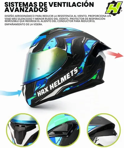 Vista 6 de HAX Obsidian Full Face Dual Visor Adult Motorcycle Helmet for Motorbike Street Bike with Pinlock Ready DOT Approved (Blaze Blue,XXL)