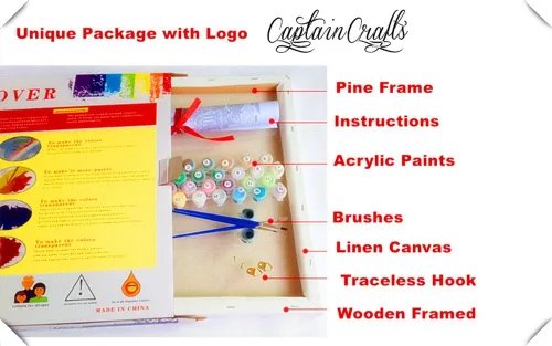 Vista 6 de CaptainCrafts Kits de pintura por números, pintura de árbol por números para adultos con marco de lienzo de 16 x 20 pulgadas, pintura al óleo