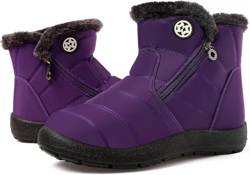Vista 23 de Eagsouni Botas de nieve para mujer, botines de invierno para mujer, con forro de piel cálida, botines gruesos con cremallera, zapatos planos