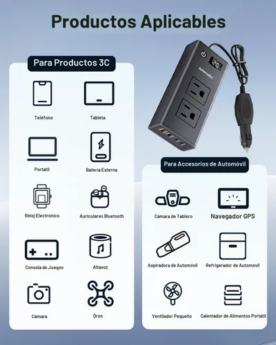 Vista 9 de 200W portátil 12V a 110v cargador de coche inversores de corriente para vehículos