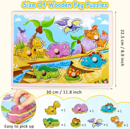 Vista 2 de Chivao - Juego de 8 rompecabezas de madera para animales, vehículos y Temas de insectos vegetales del océano de granja, habilidades motoras