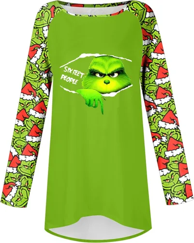 Vista 3 de Sudadera de manga larga con cuello redondo y estampado navideño para mujer, para otoño e invierno