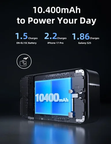 Vista 2 de llano Paquete de 2 baterías Aurora EN-EL15C de 2600 mAh y cargador USB-C de 20 W para Nikon Z8, Zf, Z6III, D850, Z7II, Z6II, Z7, Z6, D7500, D750