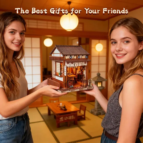 Vista 6 de Kit de rincón de libros para adultos, kit de casa de muñecas Sakura japonesa, kit de casa en miniatura con luz LED, mini kit de construcción
