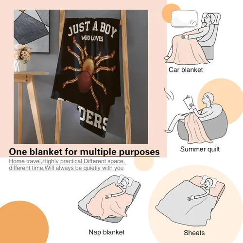 Vista 7 de Manta con texto en inglés "Just A Boy Who Loves Spiders", ligera y acogedora, manta de franela de forro polar, el mejor regalo, decoración del hogar