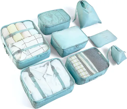 Vista 80 de Juego de 8 cubos de embalaje para maletas, organizadores de equipaje de viaje, accesorios de viaje, organizador de equipaje esencial