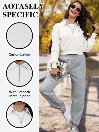 Vista 4 de Sudadera corta con media cremallera para mujer, trajes de otoño para entrenamiento