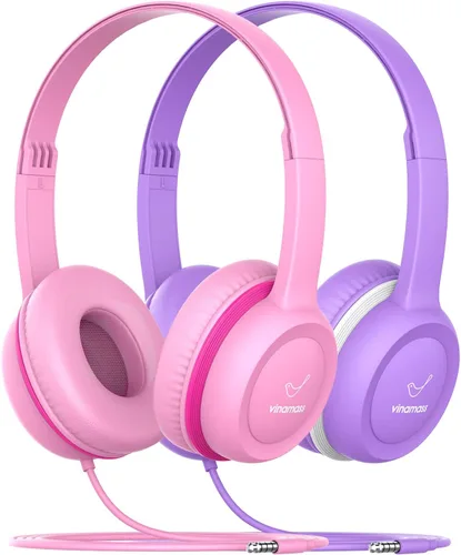 Vista 7 de vinamass Auriculares para niños, auriculares con cable para niños con limitador de volumen seguro, auriculares para niños con cable de 0.138 in