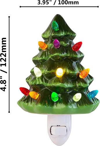 Vista 3 de Creative Hobbies Luz de Árbol de Navidad Nocturna - Luz Nocturna Vintage de Cerámica con Bombilla LED Enchufable