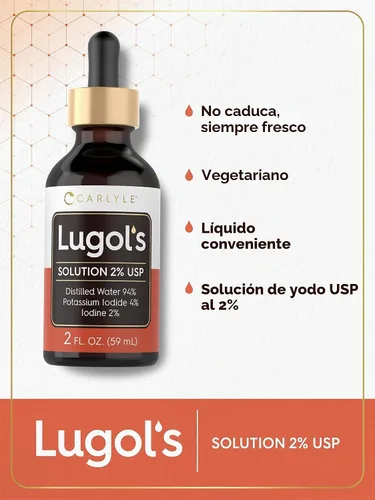 Vista 5 de Carlyle Lugols Yodo 2 por ciento 2 fl oz Solución de yoduro de potasio y yodo 2% gotas líquidas Solución de yoduro de potasio y yodo 2% gotas