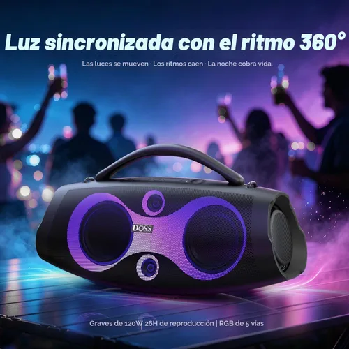 Vista 6 de DOSS Extreme Boom Pro D200 - Altavoz Bluetooth portátil, color negro