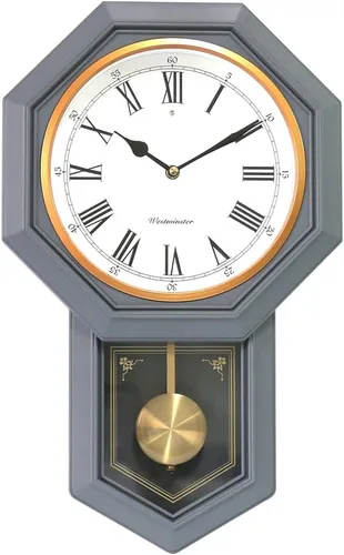 Vista 7 de BESTIME Reloj de péndulo de plástico 66236. Timbre Westminster cada hora, elegante, tradicional, hogar, oficina, sala de estar, dormitorio
