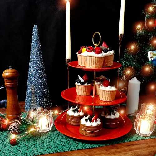 Vista 3 de TP Soportes para cupcakes de 3 niveles de melamina, torre de exhibición de dulces de frutas para bodas, cumpleaños, fiestas de té y baby shower