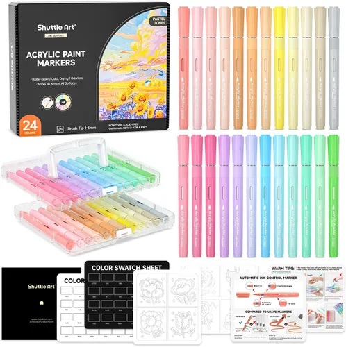 Vista 13 de Shuttle Art Rotuladores de pintura acrílica de doble tono, 120 colores, paquete de 60 bolígrafos de pintura acrílica para pintura de roca, cerámica