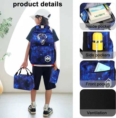 Vista 11 de Bluboon Mochila escolar para niños y adolescentes, mochila de viaje para niños, bolsa de almuerzo para niños, estuche para lápices