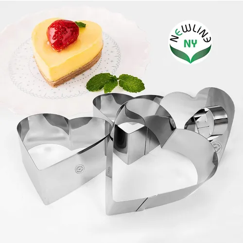 Vista 2 de Anillos de postre de acero inoxidable (4 piezas) Ensaladas moldeadas en forma de corazón, moldes de mousse para pasteles, cortador de capas