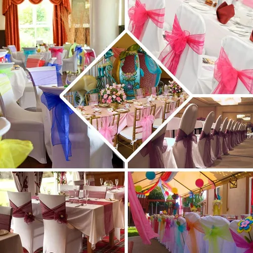 Vista 8 de Bandas de organza para decoración de lazos para silla, lazos para boda, recepción, eventos, decoración de banquetes, (paquete de 25, verde cazador)