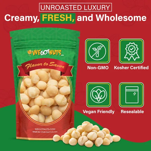 Vista 2 de Raw Deluxe Macadamia Nuts - 2 lbs - Shelled & Unsalted Premium Quality Kosher Raw Macadamia Nut Snack Pack By We Got Nuts - Natural Gourmet Fresh