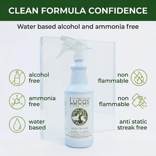 Vista 4 de Spray limpiador de acrílico y plástico para superficies no porosas y camas de bronceado, listo para usar, limpiador sin rayas para plexiglás