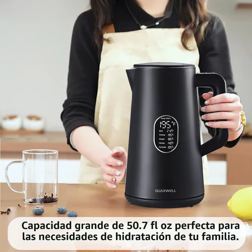 Vista 2 de Tetera eléctrica de 1,5 L, control de temperatura, color negro